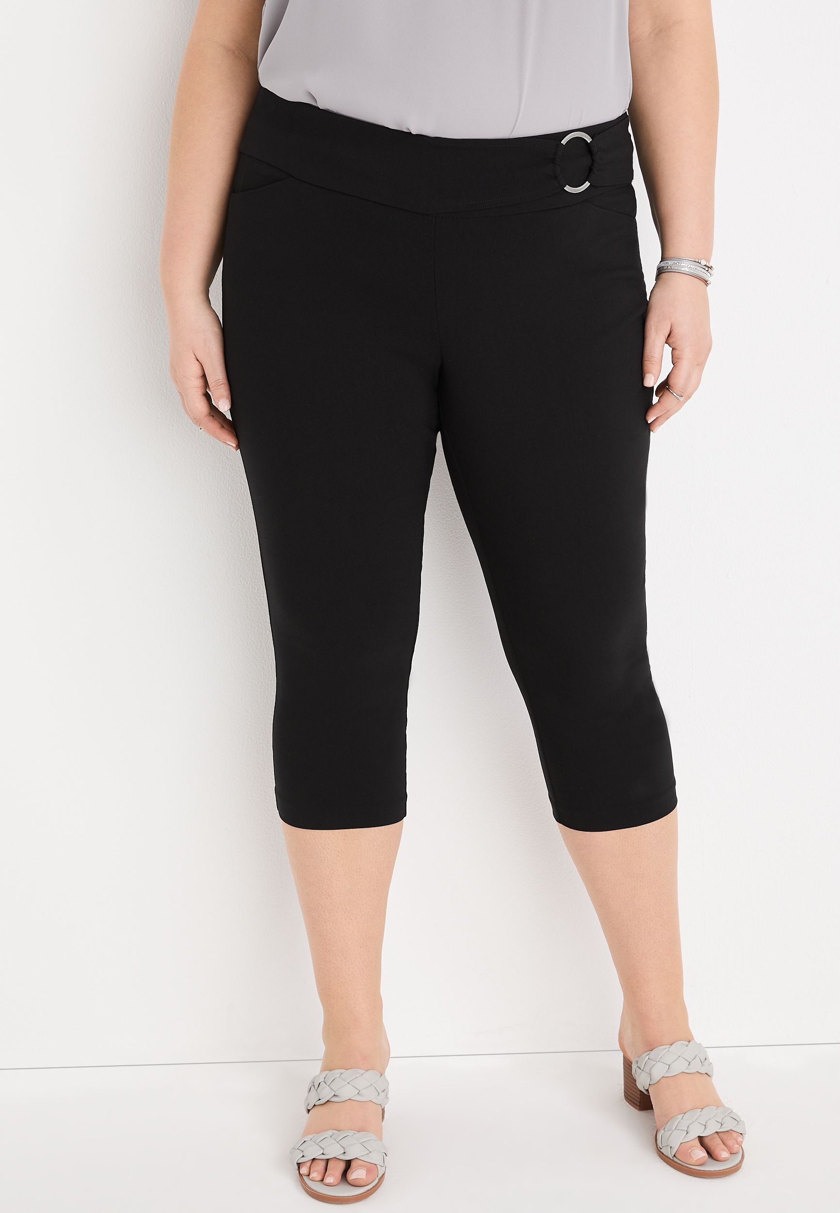 Plus Size Bengaline Mid Rise Black Capri Dress Pant maurices