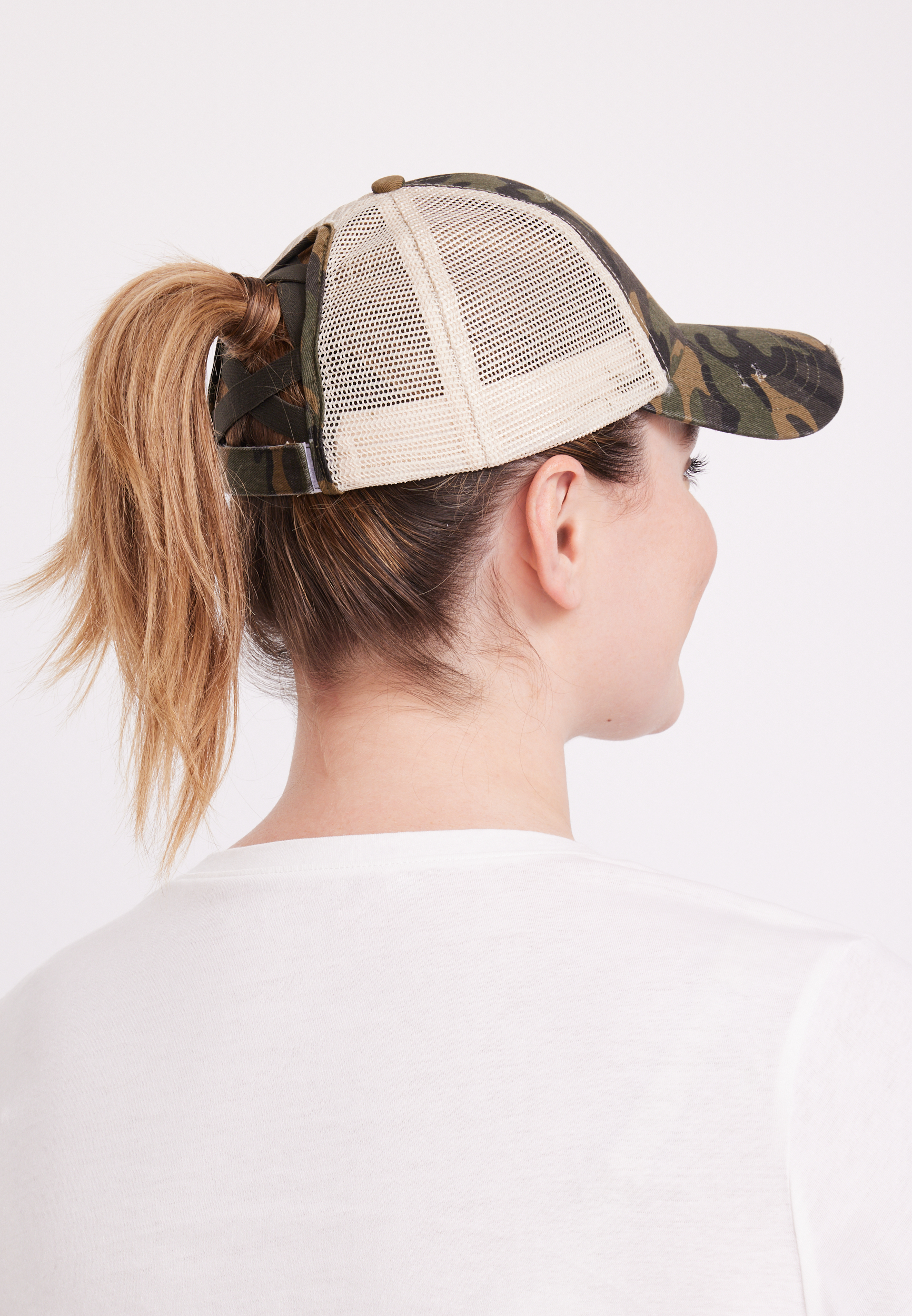 Camo Criss Cross Back Baseball Hat, , large