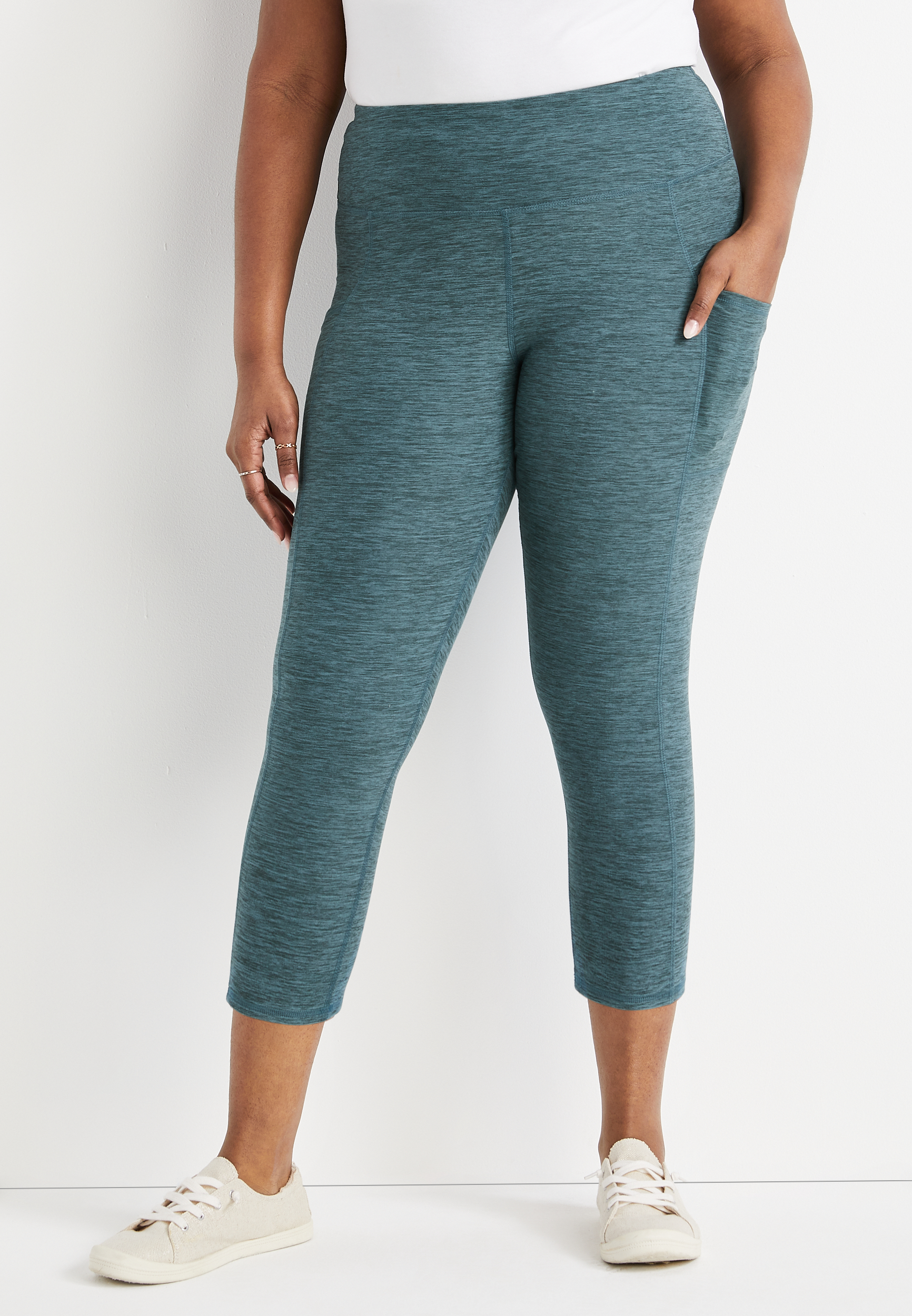 Plus Size Super High Rise Heather Pocket Luxe Capri Legging maurices