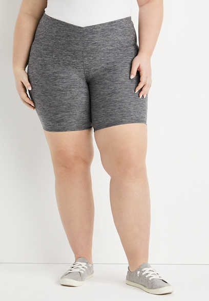 Plus Size Heather Gray Super High Rise 8in Crossover Bermuda Luxe Bike Short