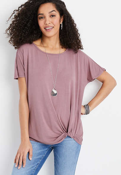 24/7 Flawless Solid Knot Front Tee