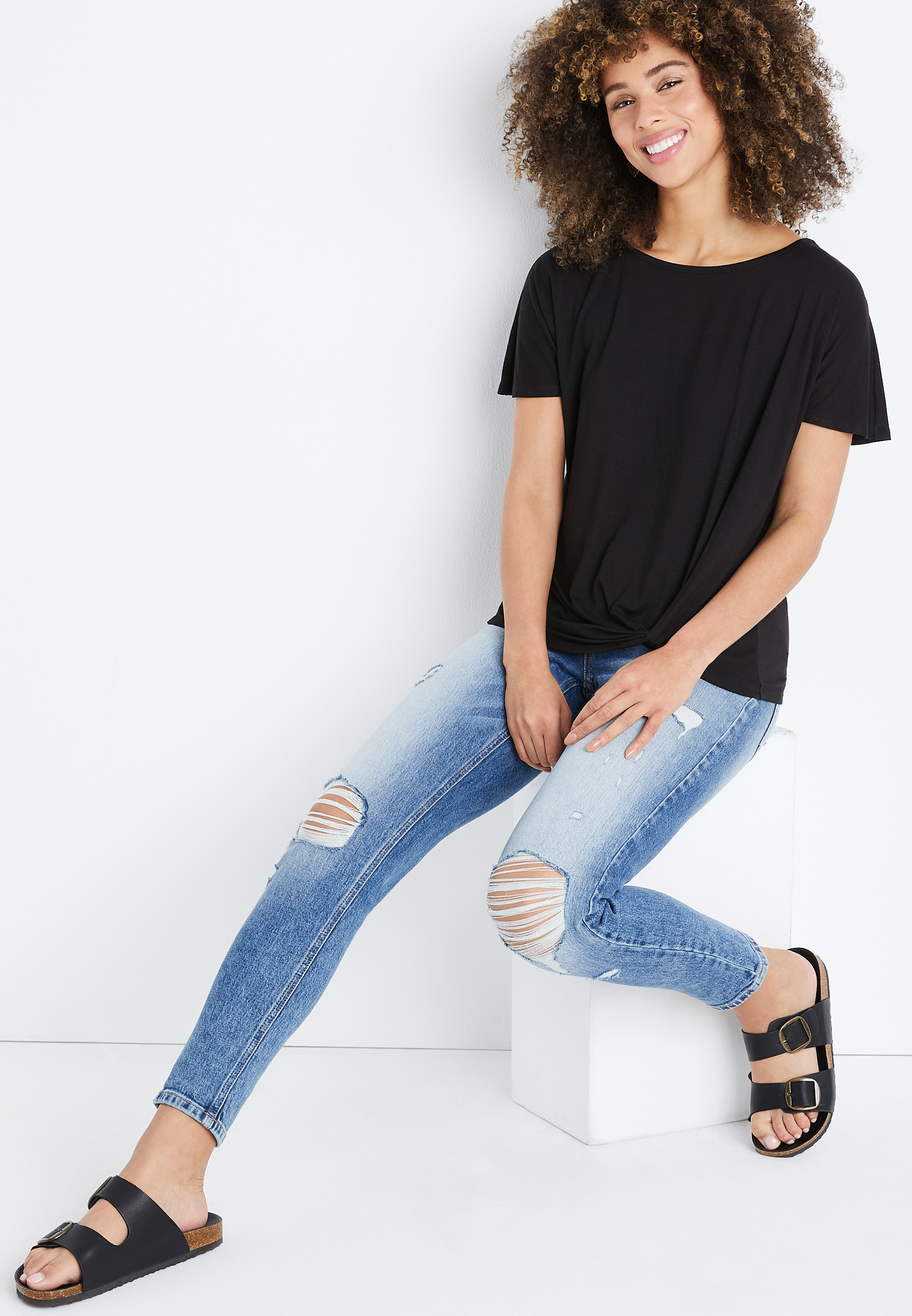 24/7 Flawless Solid Knot Front Tee, , large