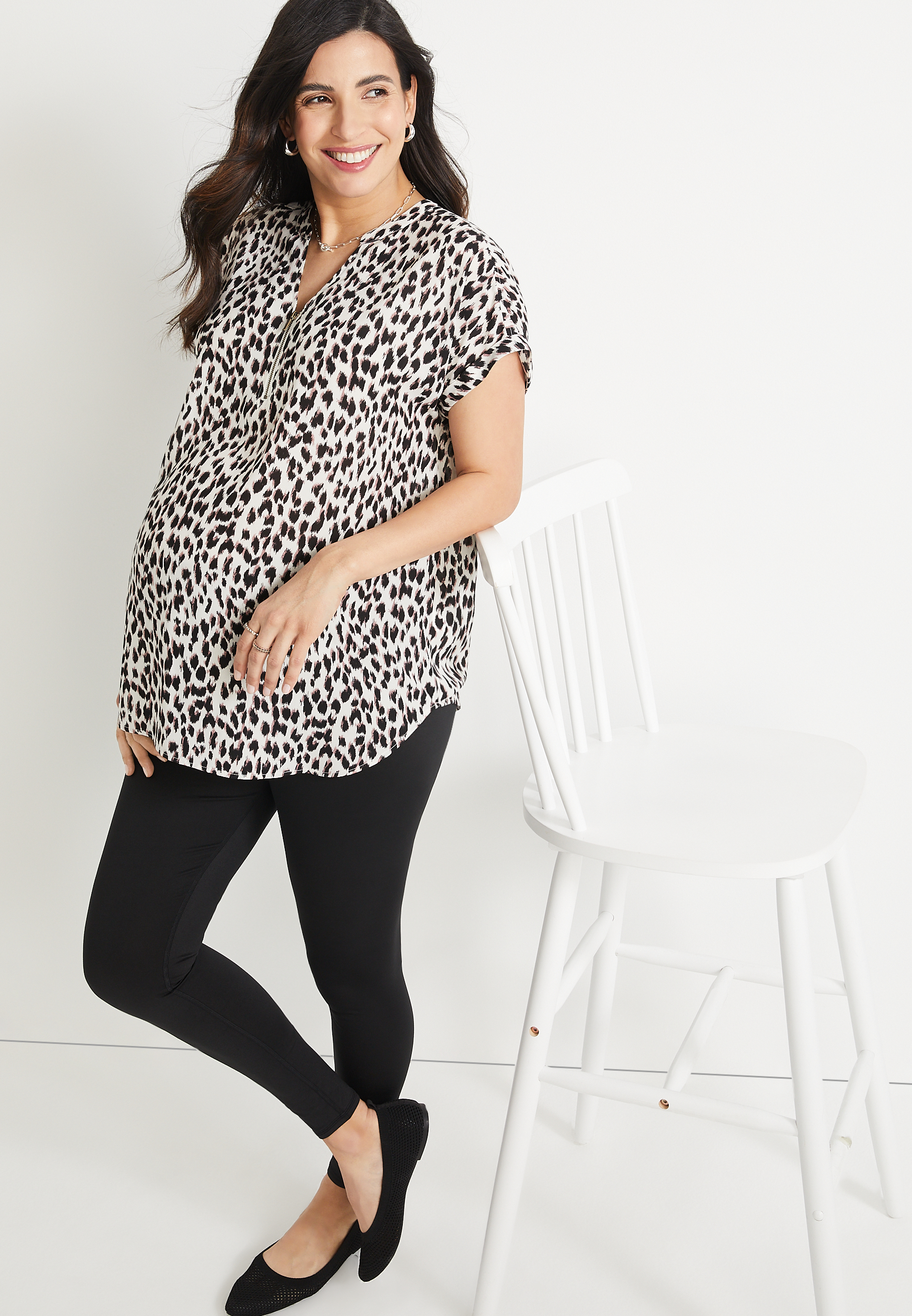 Geneva Zipper Neck Nursing Friendly Maternity Blouse, C5296, large