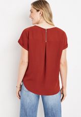 Delton Solid Zipper Back Blouse, , small