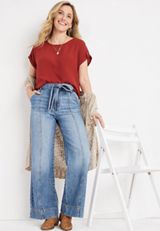 Delton Solid Zipper Back Blouse, , small