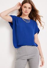 Delton Solid Zipper Back Blouse, , small