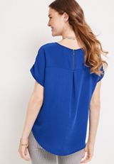 Delton Solid Zipper Back Blouse, , small