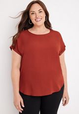 Plus Size Delton Solid Zipper Back Blouse, C1093, small