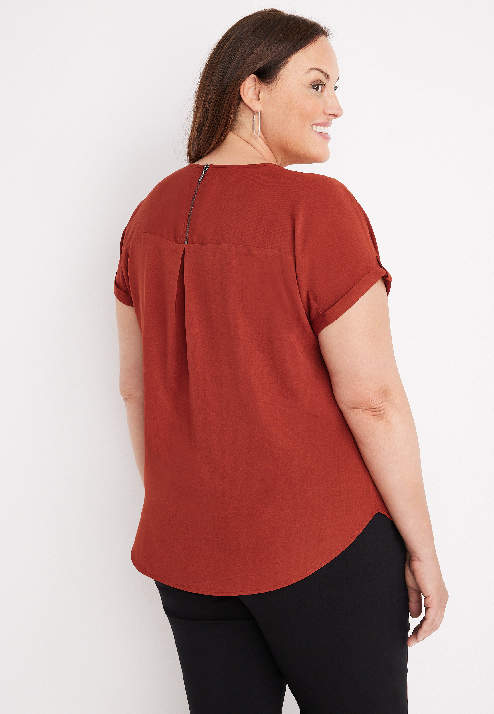 Plus Size Delton Solid Zipper Back Blouse, C1093, large