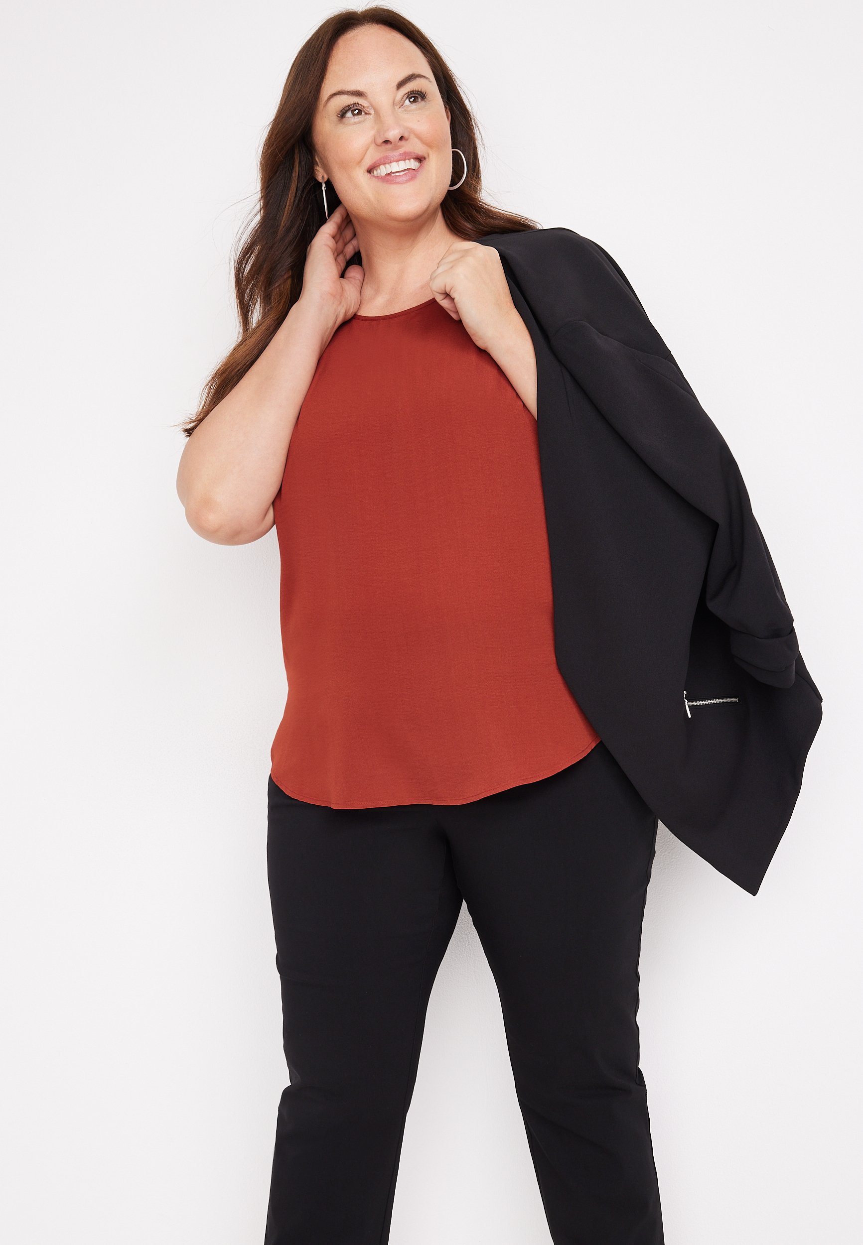 Plus Size Delton Solid Zipper Back Blouse, C1093, large