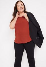 Plus Size Delton Solid Zipper Back Blouse, C1093, small