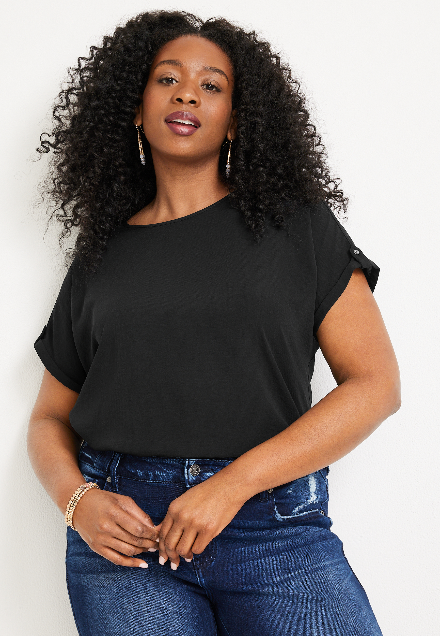 Black Mesh Sleeve Faux Leather Top