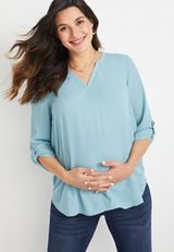 Atwood 3/4 Sleeve Maternity Blouse, TEAL, small