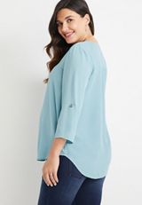 Atwood 3/4 Sleeve Maternity Blouse, TEAL, small