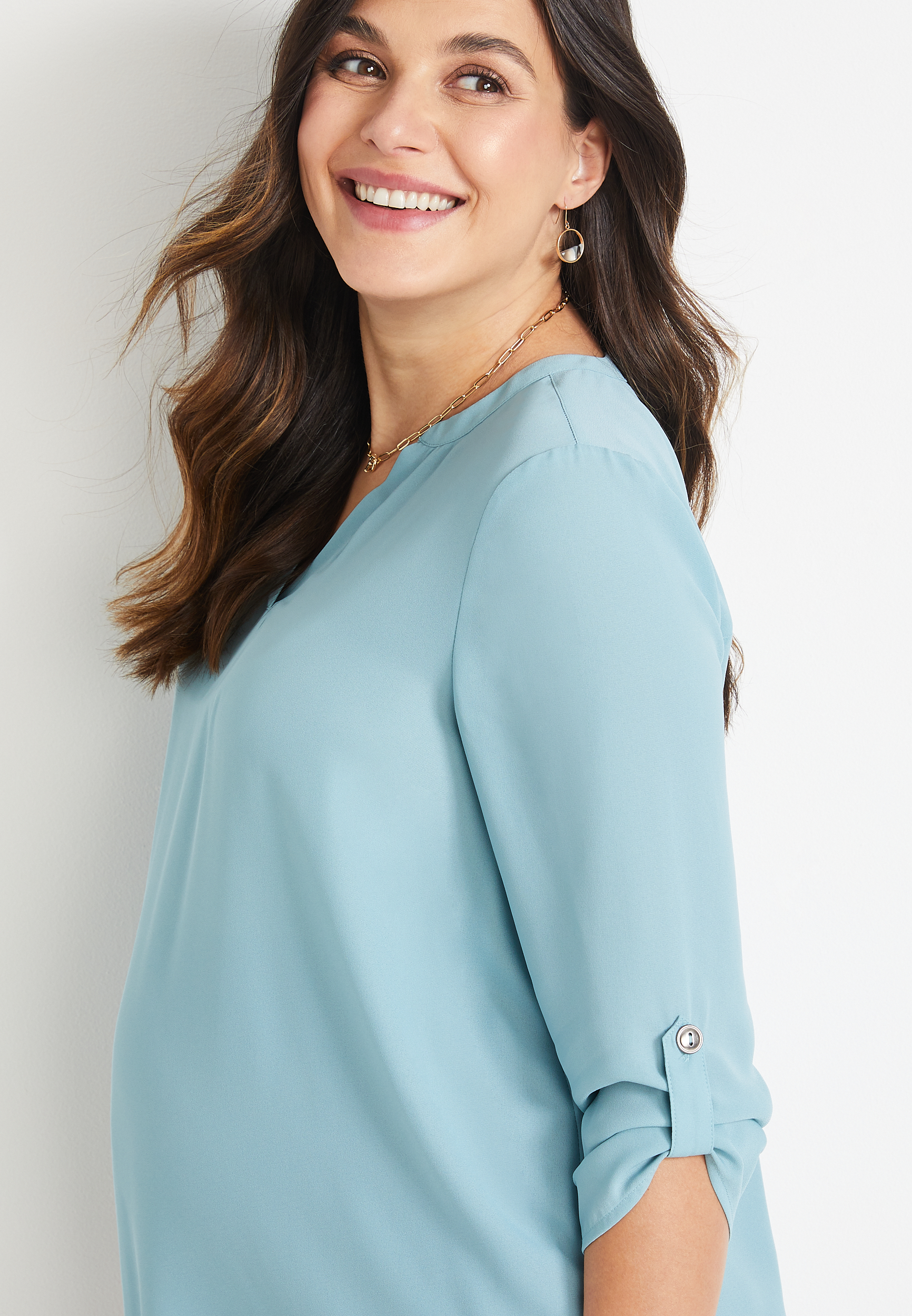 Atwood 3/4 Sleeve Maternity Blouse, TEAL, large
