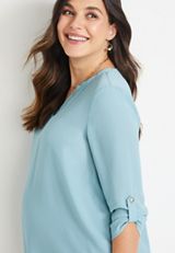 Atwood 3/4 Sleeve Maternity Blouse, TEAL, small