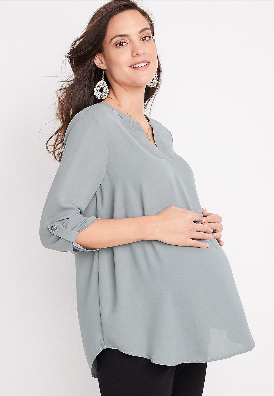WAJCSHFS Plus Size Maternity Clothes Women's Maternity Print Short Sleeve  Tie Neck Flared Blouse Pregnancy Tops (Blue,S)