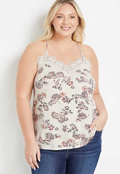 Plus Size Belle Isle White Floral Lace Inset Cami