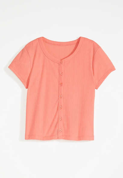 Girls Ribbed Henley Top