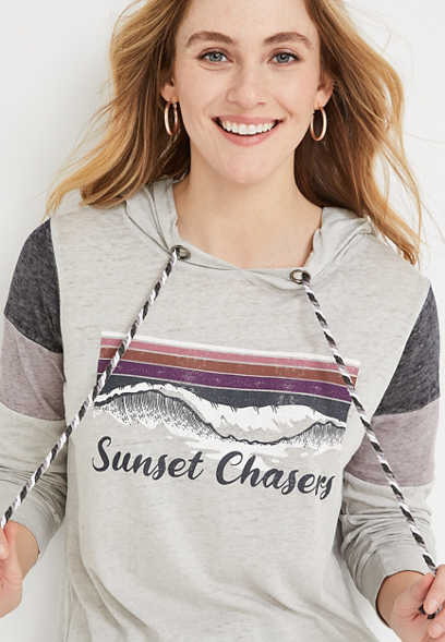 Gray Sunset Chasers Graphic Hoodie