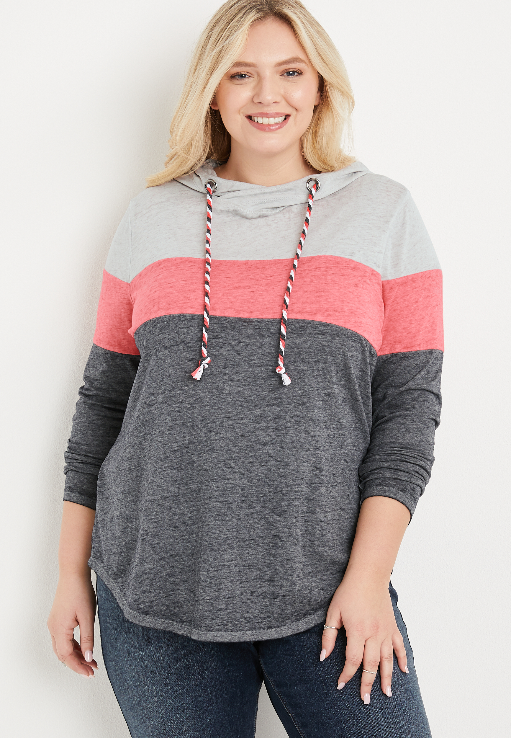 Plus Size Pink Colorblock Hoodie | maurices