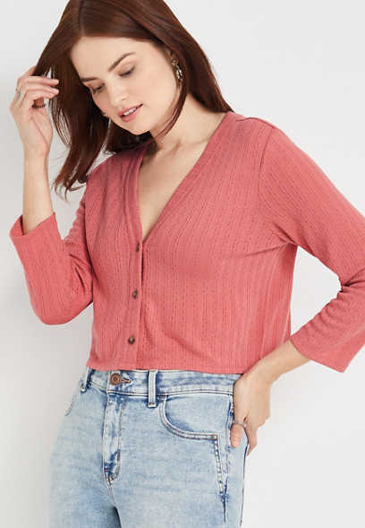Solid Button Down Cropped Cardigan