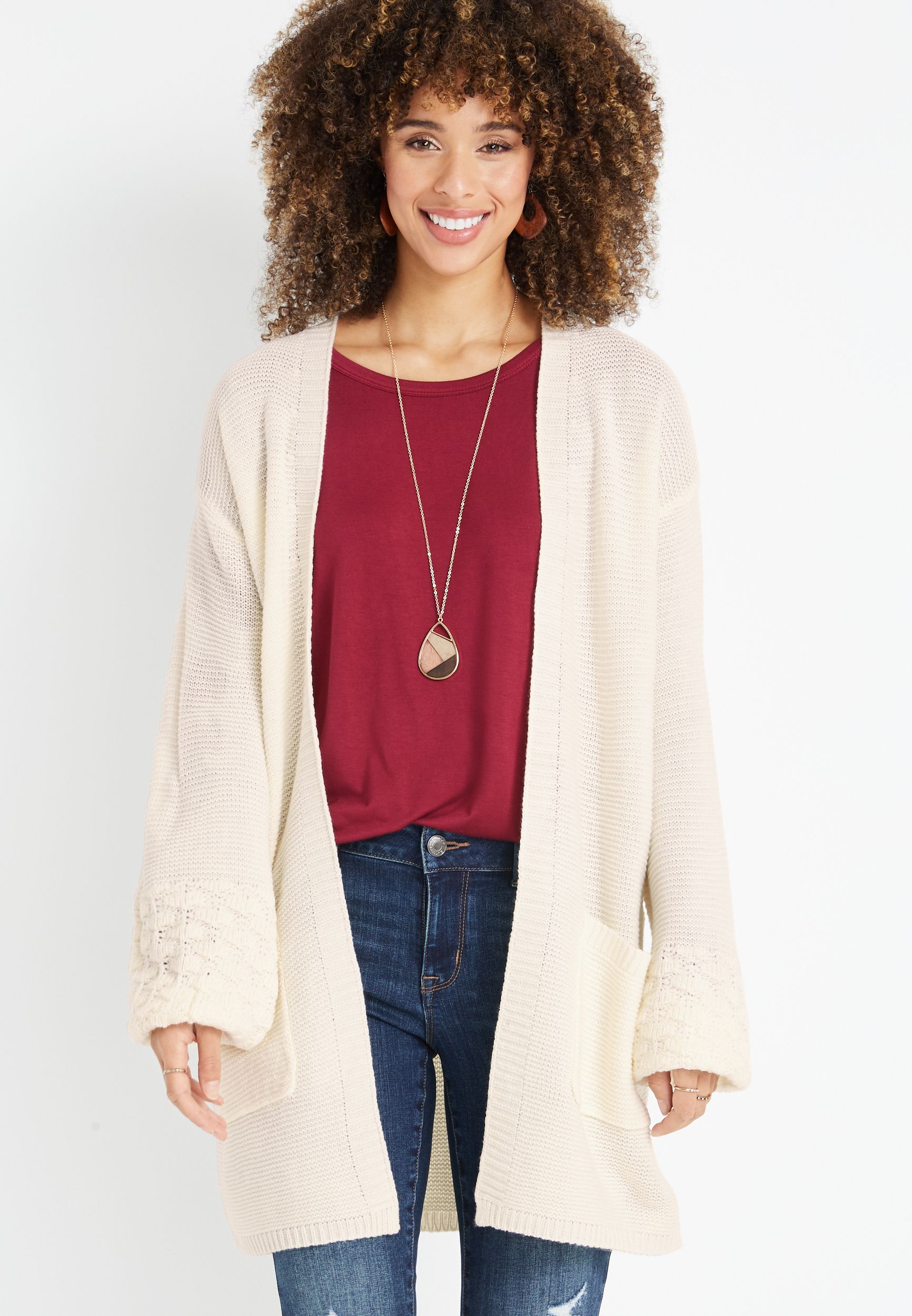 White Balloon Sleeve Cardigan | maurices