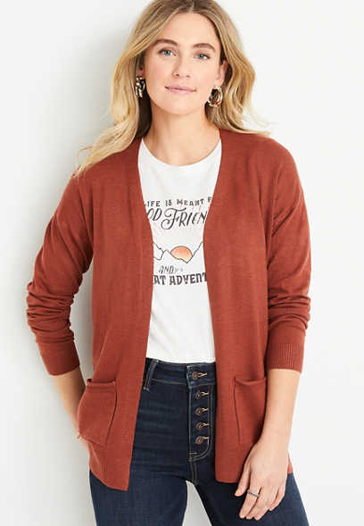 Solid Open Front Pocket Cardigan