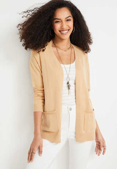 Solid Open Front Pocket Cardigan