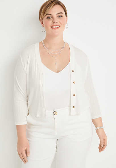 Plus Size Solid Button Down Cropped Cardigan