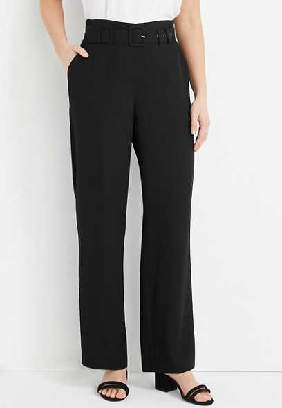 Black High Rise Belted Trouser