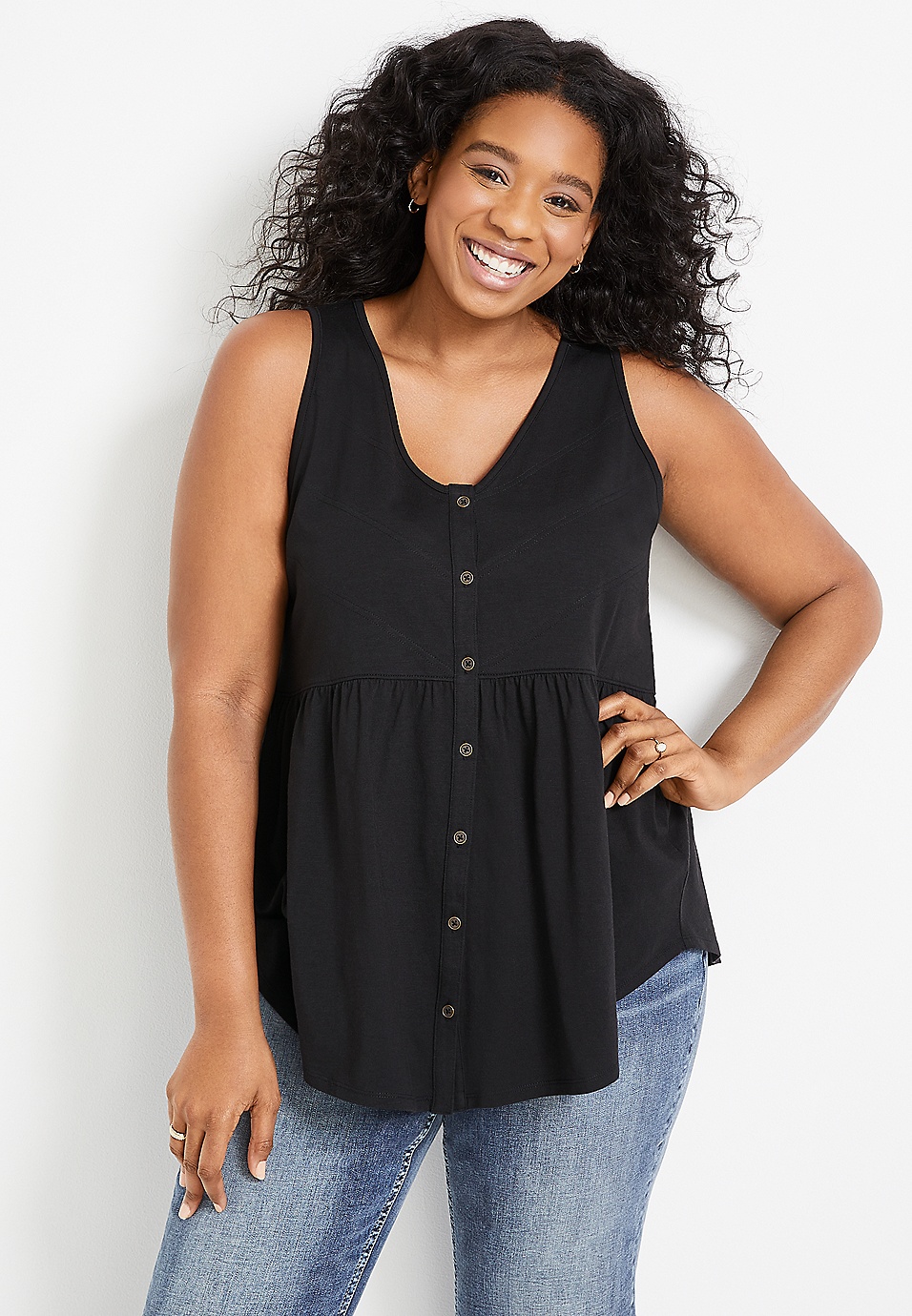 Plus Size Button Front Babydoll Tank Top | maurices