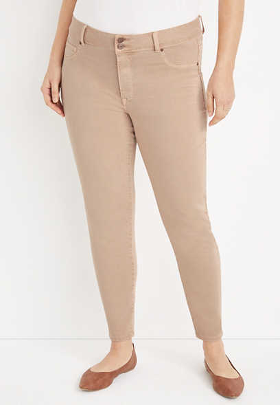 Plus Size m jeans by maurices™ Beige High Rise Double Button Jegging Made With REPREVE®