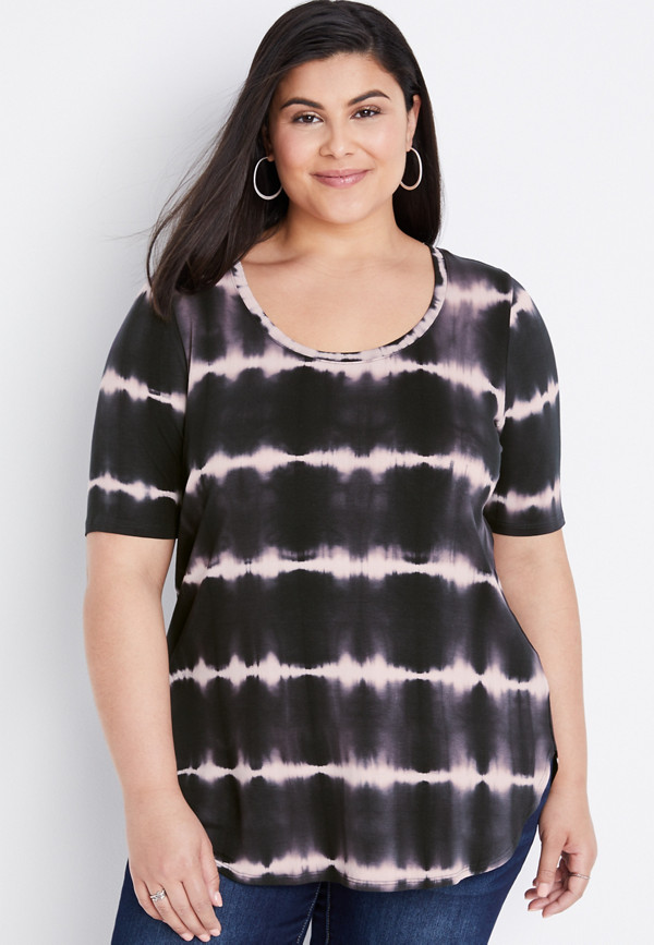Plus Size 24/7 Flawless Black Tie Dye Tunic Tee | maurices