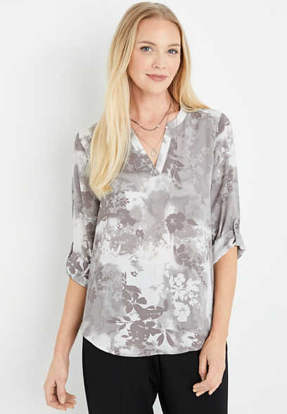 Atwood Floral Patchwork 3/4 Sleeve Popover Blouse