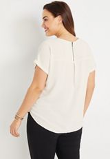 Plus Size Delton Solid Zipper Back Blouse, SOFT WHITE, small