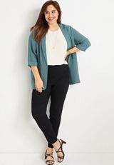Plus Size Delton Solid Zipper Back Blouse, SOFT WHITE, small