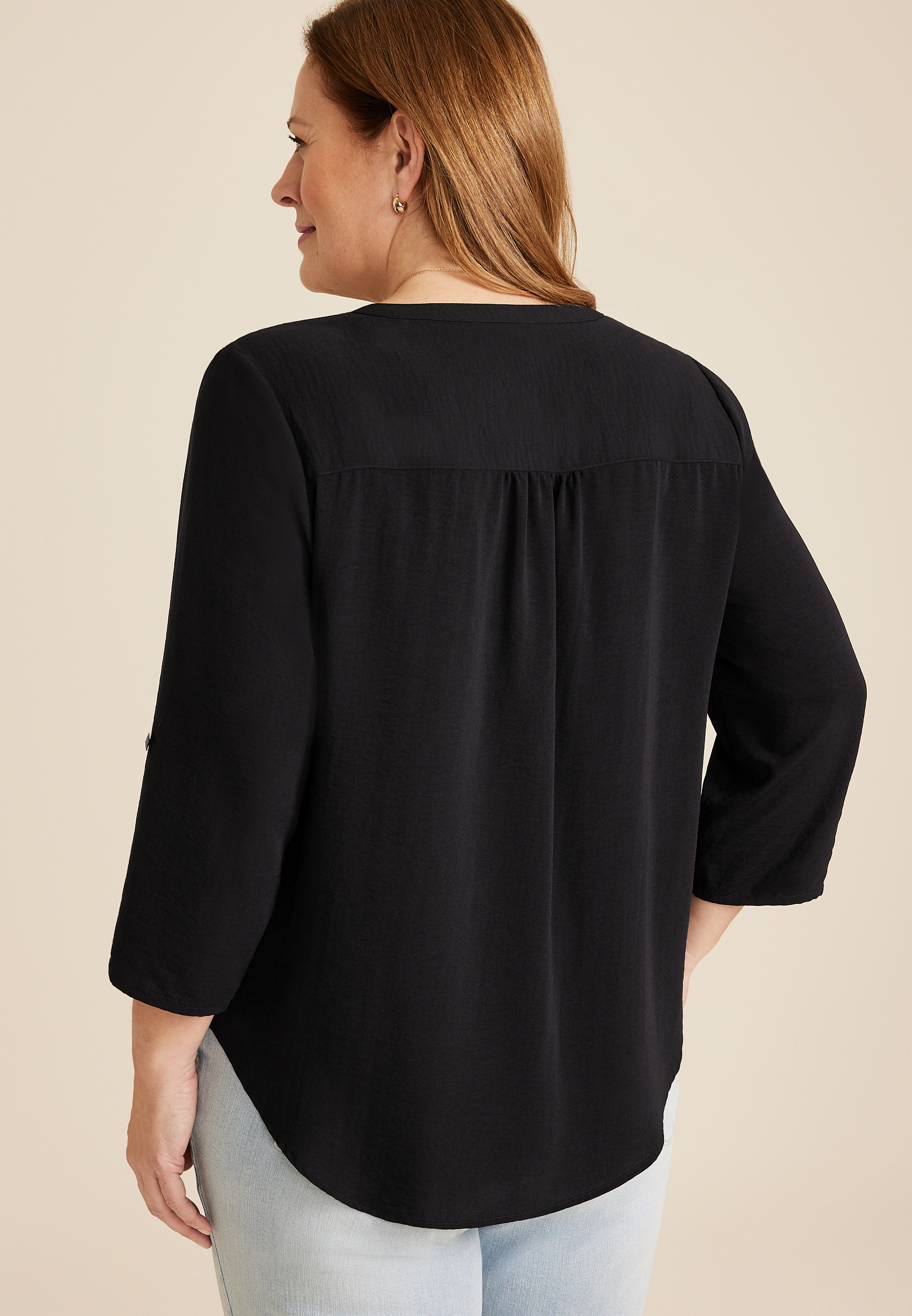 Plus Size Atwood 3/4 Sleeve Popover Blouse - thumbnail 5