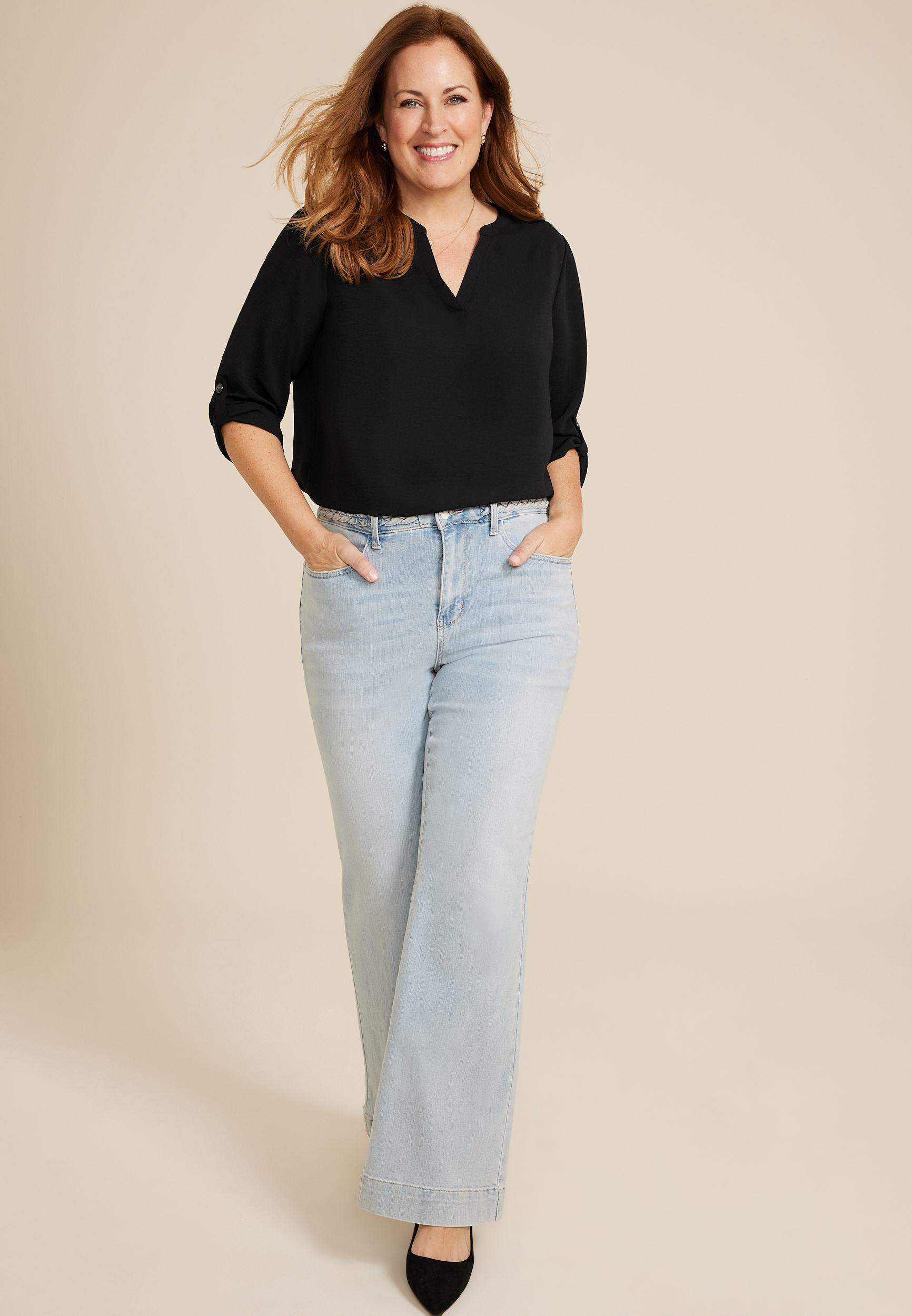 Plus Size Atwood 3/4 Sleeve Popover Blouse - thumbnail 6