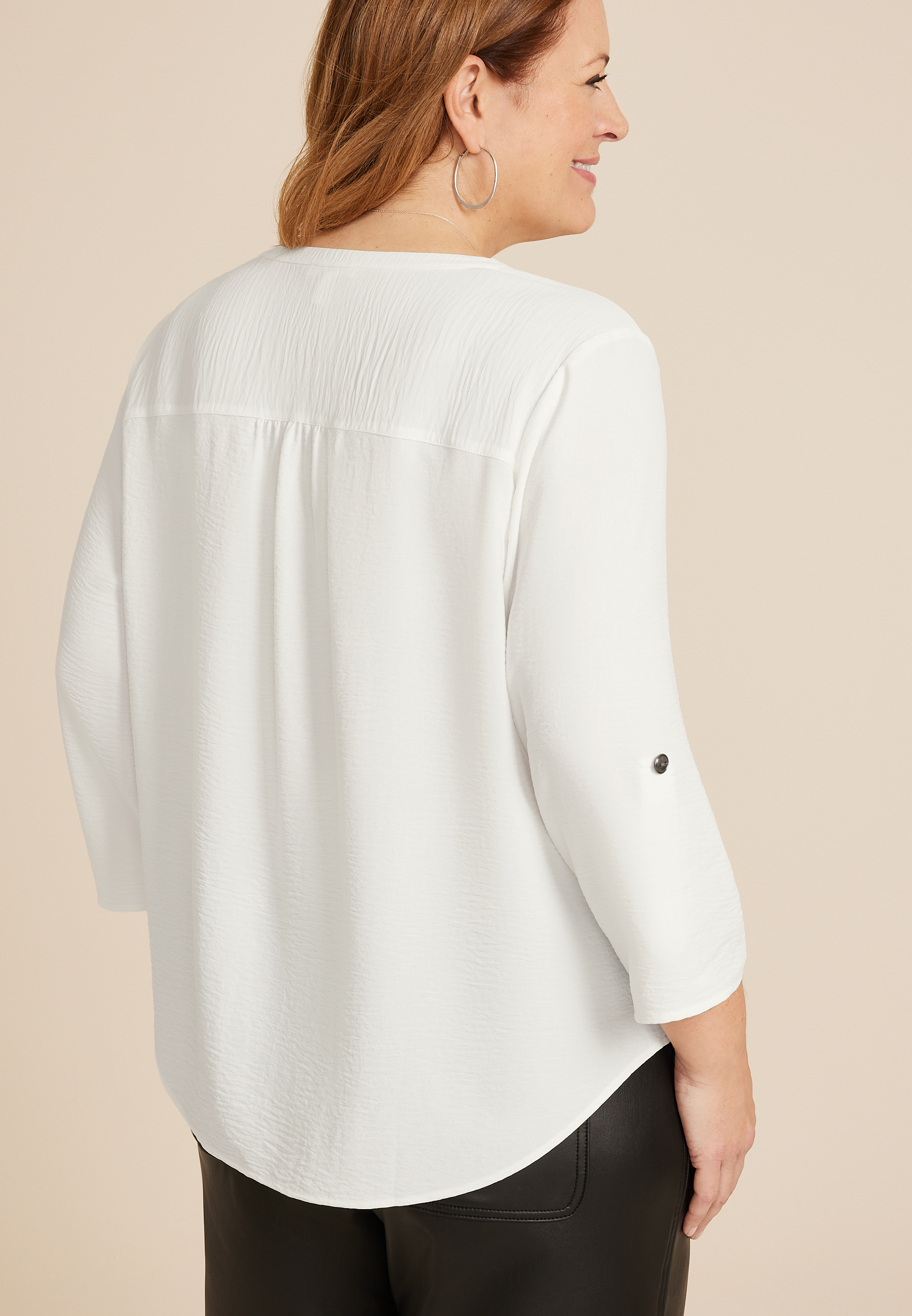 Plus Size Atwood 3/4 Sleeve Popover Blouse - thumbnail 2