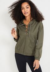 Lace Up Cinched Hooded Jacket, C186, small