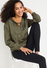 Lace Up Cinched Hooded Jacket, C186, small