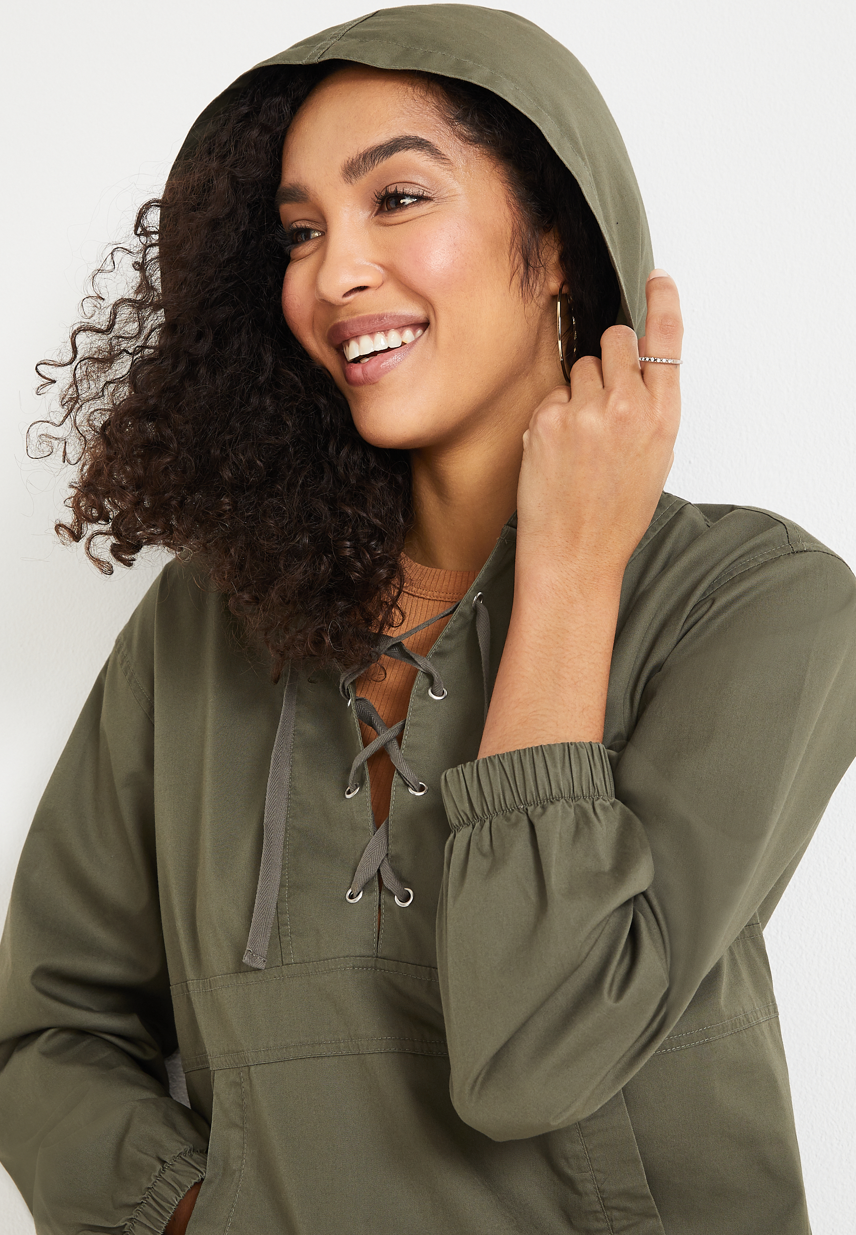 Lace Up Cinched Hooded Jacket, C186, large