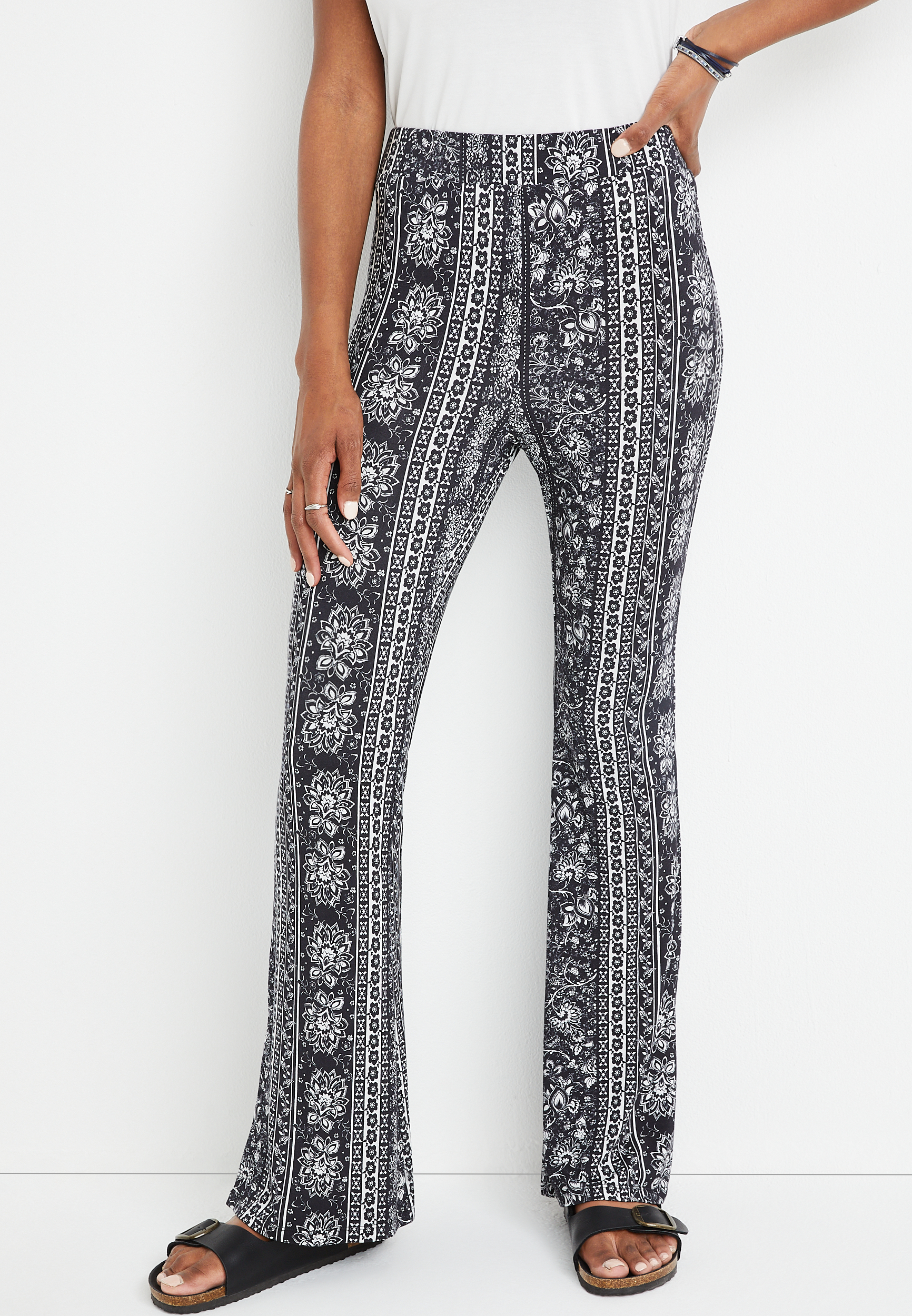 High Rise Floral Knit Flare Pant | maurices