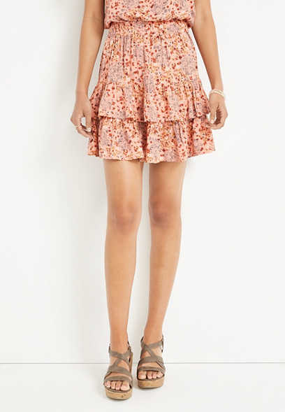 Tiered Ditsy Floral Print Mini Skirt