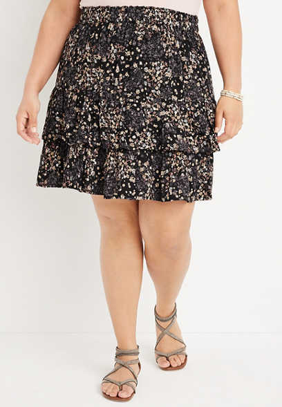 Plus Size Tiered Ditsy Floral Print Mini Skirt
