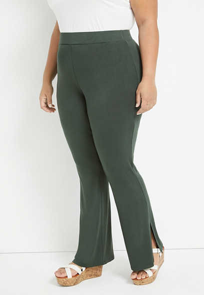 Plus Size High Rise Solid Knit Flare Pant