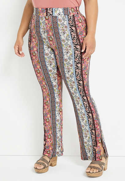 Plus Size High Rise Floral Knit Flare Pant