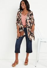 Smocked Shoulder Floral Kimono, C1756, small