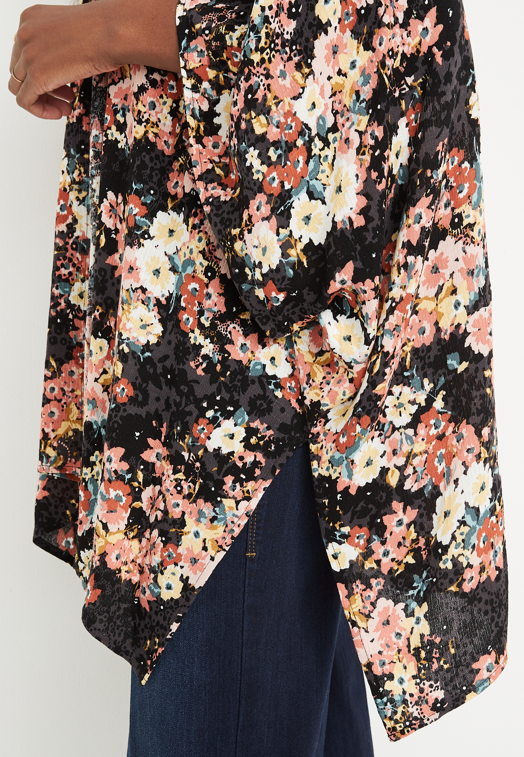 Smocked Shoulder Floral Kimono, C1756, large